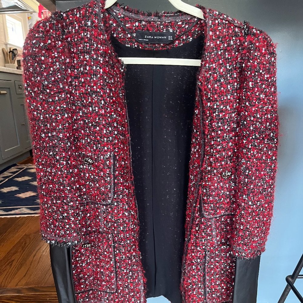 Zara Tweed & Faux Leather Jacket